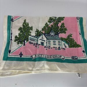 Antique Shop Kitchen tea towel with Pink and Green Design linen cotton